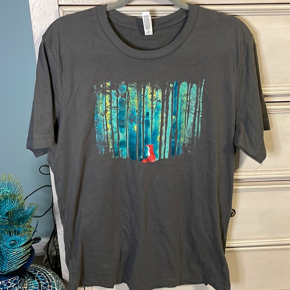 Unisex large fox 🦊 in the woods canvas t shirt new